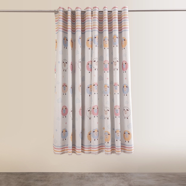 Cortina Curta Corta-Luz Estampada Pompom