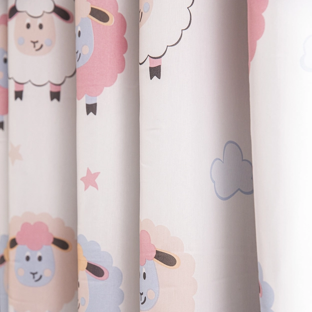 Cortina Curta Corta-Luz Estampada Pompom