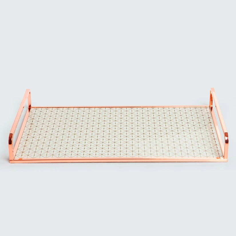 Bandeja em Metal e Vidro Rosé