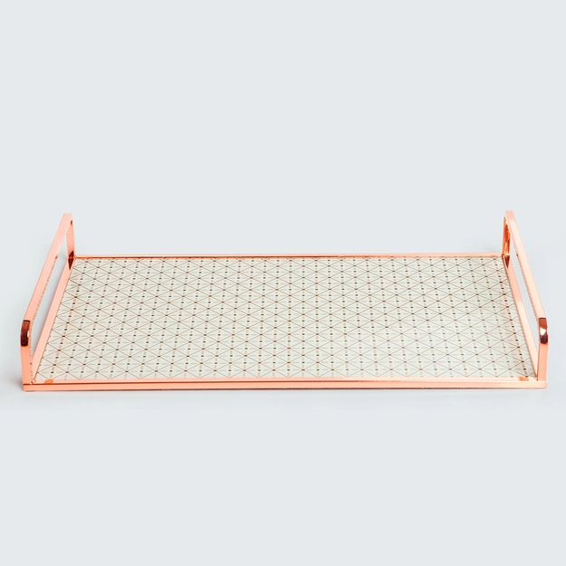 Bandeja em Metal e Vidro Rosé