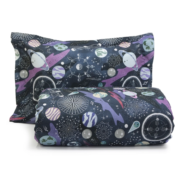 Kit Capa de Edredom Dupla Face Universo
