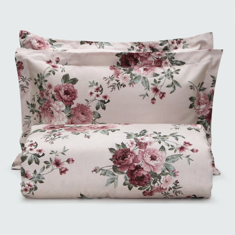 Kit Capa de Edredom Acetinado de Algodão Peony Sonnet