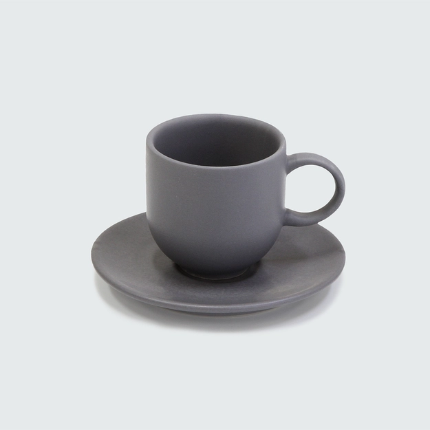 Jogo de Xícaras de Café e Pires em Stoneware Charcoal 12 Peças