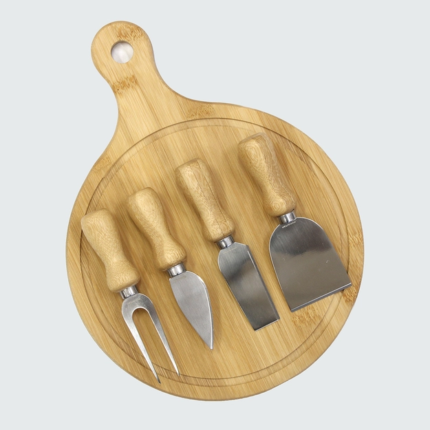 Jogo Para Queijo Em Bambu E Inox Rain 5 Peças