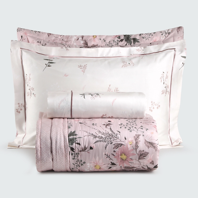 Kit Cama Festonê Cetim 210 Fios German Rose
