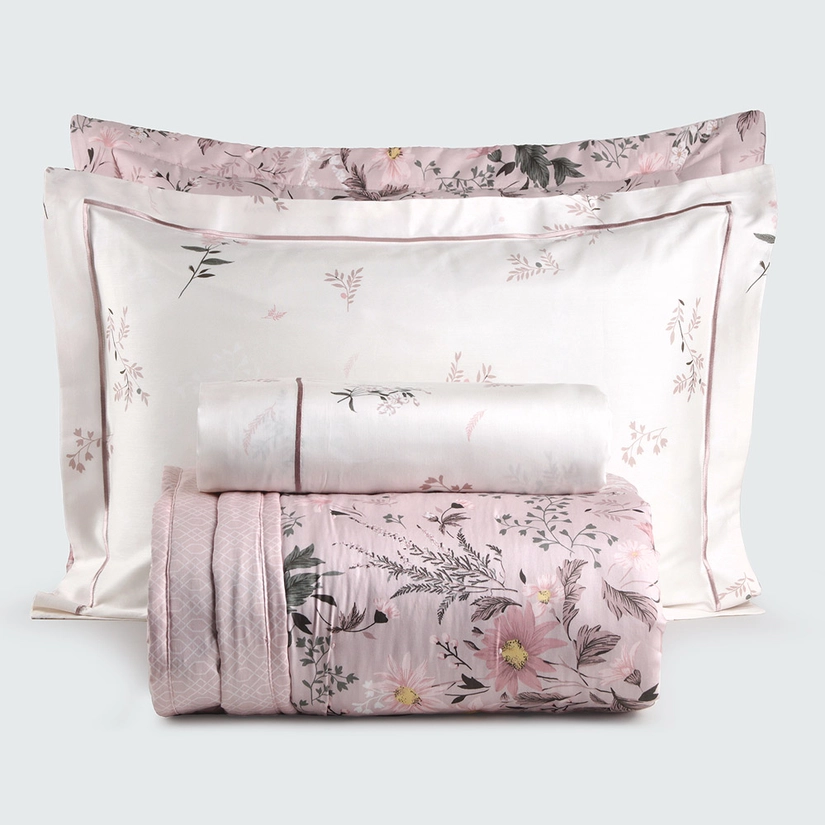 Kit Cama Festonê Cetim 210 Fios German Rose
