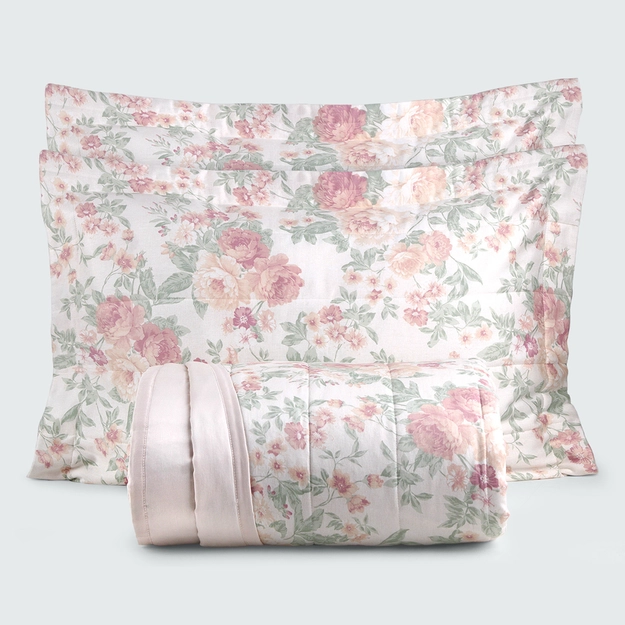 Kit Colcha Cetim 210 Fios 100% Algodão Poetic Rose