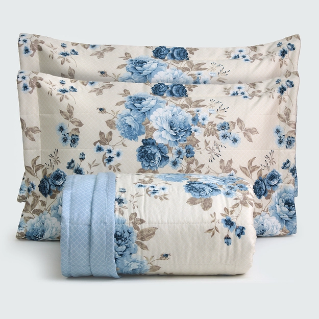 Kit Colcha Cetim Sonnet Blue