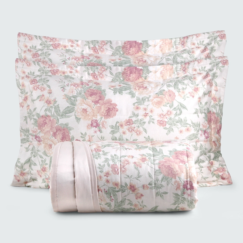 Kit Colcha Cetim 210 Fios 100% Algodão Poetic Rose
