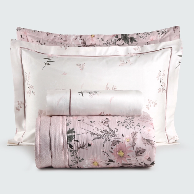 Kit Cama Festonê Cetim 210 Fios German Rose