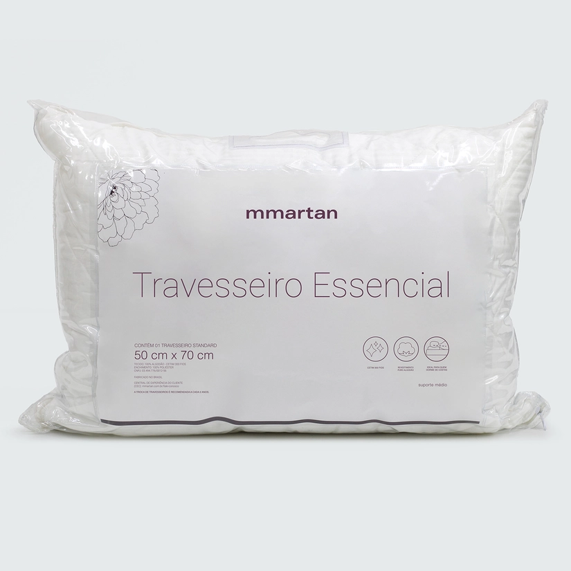 Travesseiro Fibra Siliconizada Suporte Médio Essencial