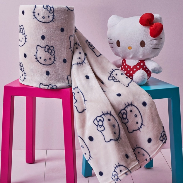 Manta Microfibra Aveludada Hello Kitty Poá